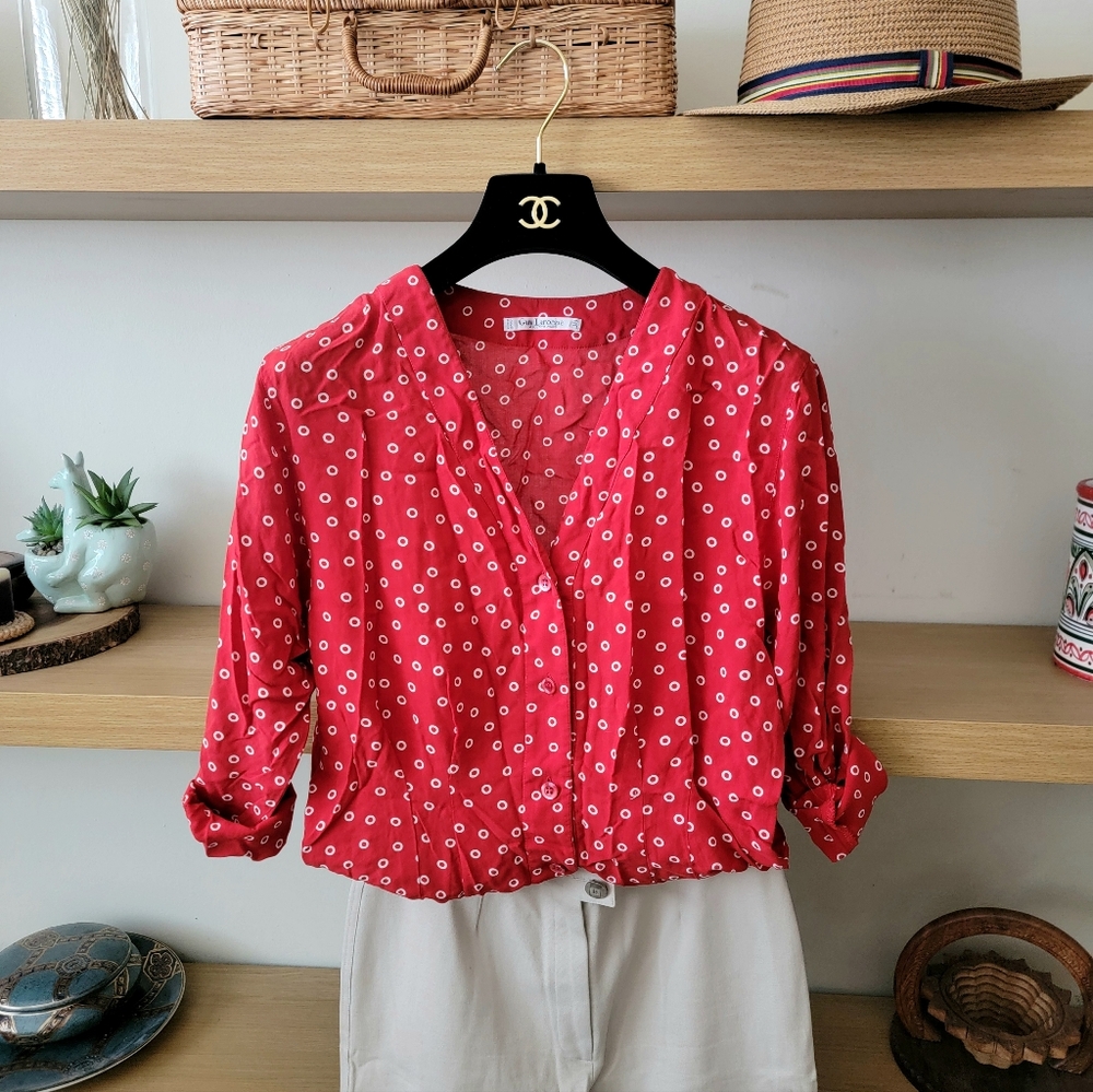 Guy Laroche Paris Red Polka Dots Button Up Shirt